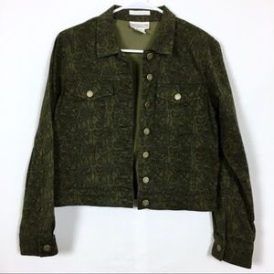 Jones New York Jacket Petite Green Animal Print